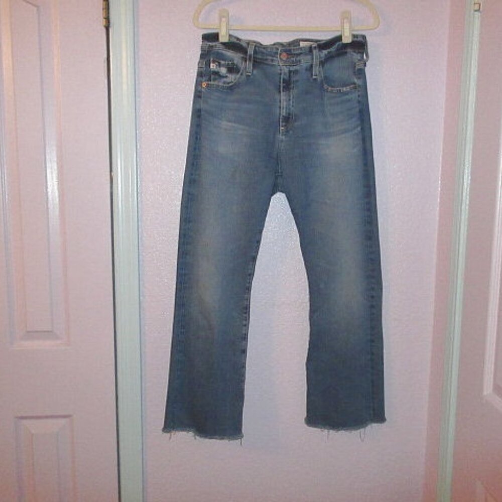 AG Adriano Goldschmied Saige Wide Leg Crop Jeans Size 31 High Rise Denim Fringe